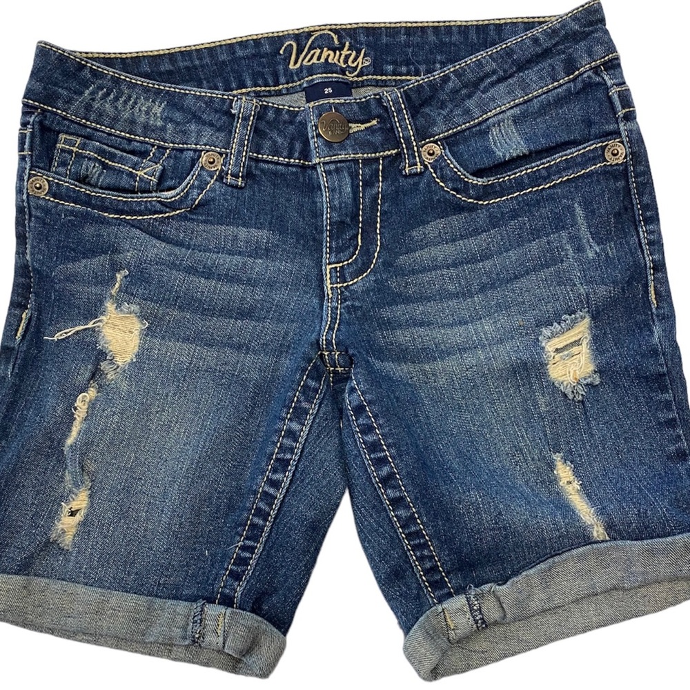 Vanity Denim Jean Shorts Size 25 Distressed‎ Cuffed Dark Wash
